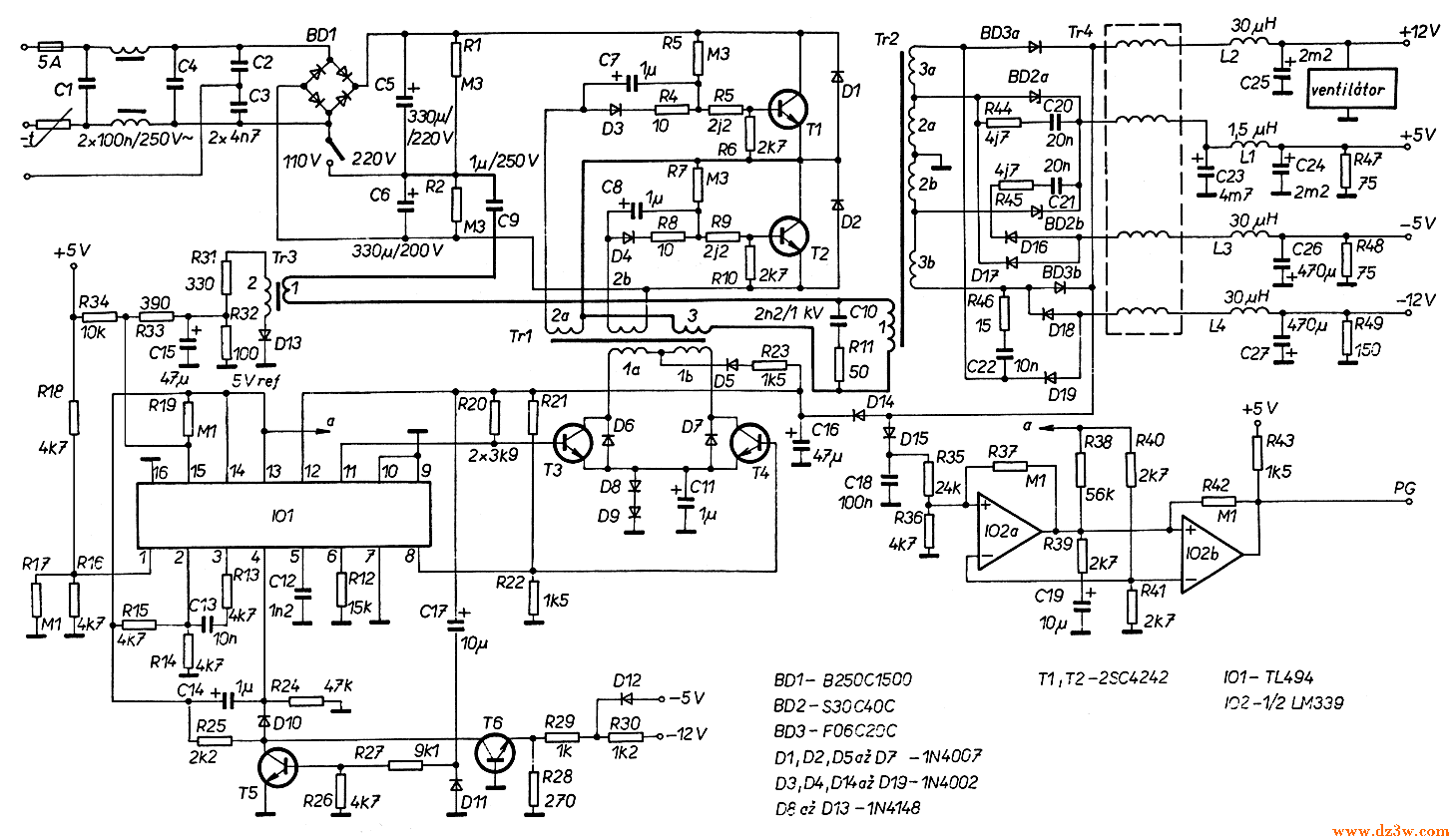 TL494组成的200W开关电源电路图