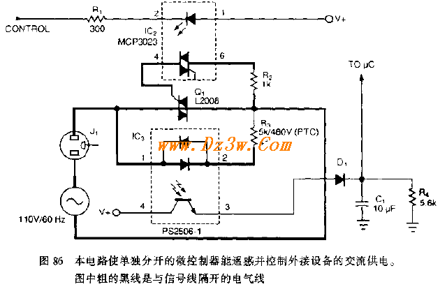 微控制器监视和控制交流电路图