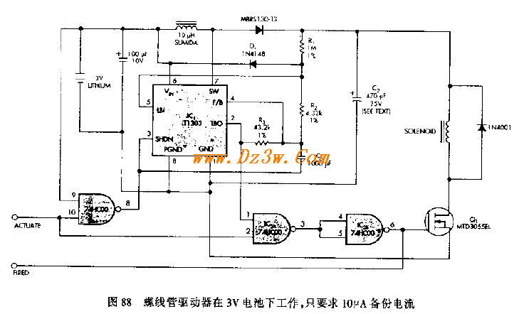 用3V 电池驱动9V螺线管的电路图