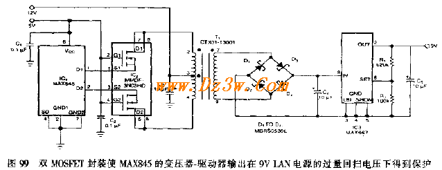 产生9V隔离电压的LAN电源电路图