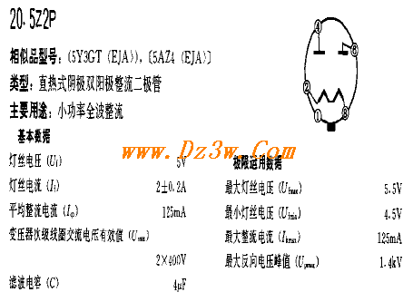 电子管5Z2P引脚图及参数