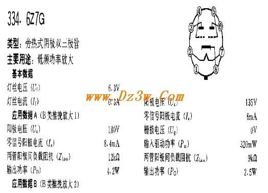 6Z7Ga href=http://www.dz3w.com/info/tube/ target=_blank class=infotextkeya href=http://www.dz3w.com/component/tube/tubeindex.htm target=_blank class=infotextkey电子管/a参数/a及引脚图