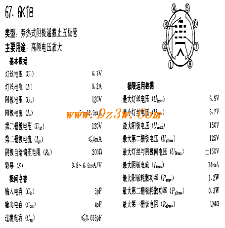 6K1Ba href=http://www.dz3w.com/info/tube/ target=_blank class=infotextkeya href=http://www.dz3w.com/component/tube/tubeindex.htm target=_blank class=infotextkey电子管/a参数/a及引脚图
