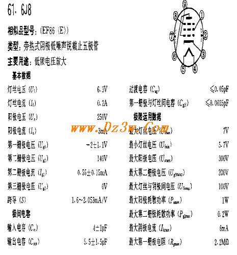 6J8a href=http://www.dz3w.com/info/tube/ target=_blank class=infotextkeya href=http://www.dz3w.com/component/tube/tubeindex.htm target=_blank class=infotextkey电子管/a参数/a及引脚图