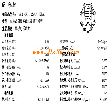 6K3Pa href=http://www.dz3w.com/info/tube/ target=_blank class=infotextkeya href=http://www.dz3w.com/component/tube/tubeindex.htm target=_blank class=infotextkey电子管/a参数/a及引脚图