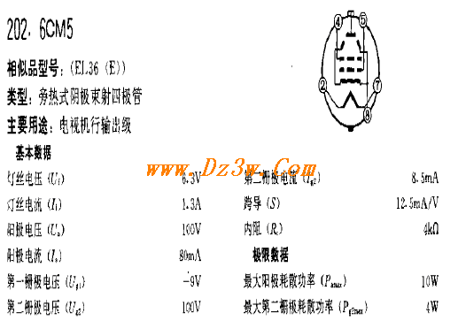 6CM5a href=http://www.dz3w.com/info/tube/ target=_blank class=infotextkeya href=http://www.dz3w.com/component/tube/tubeindex.htm target=_blank class=infotextkey电子管/a参数/a及引脚图