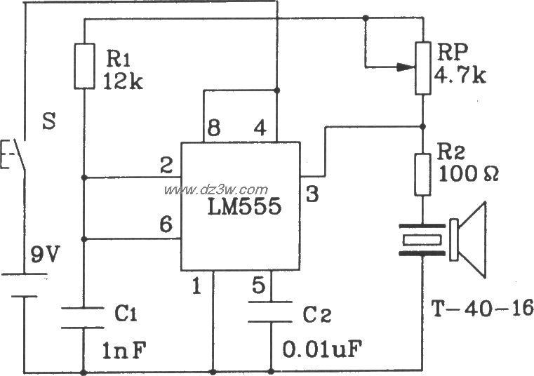 555构成的超声波发射电路电路图