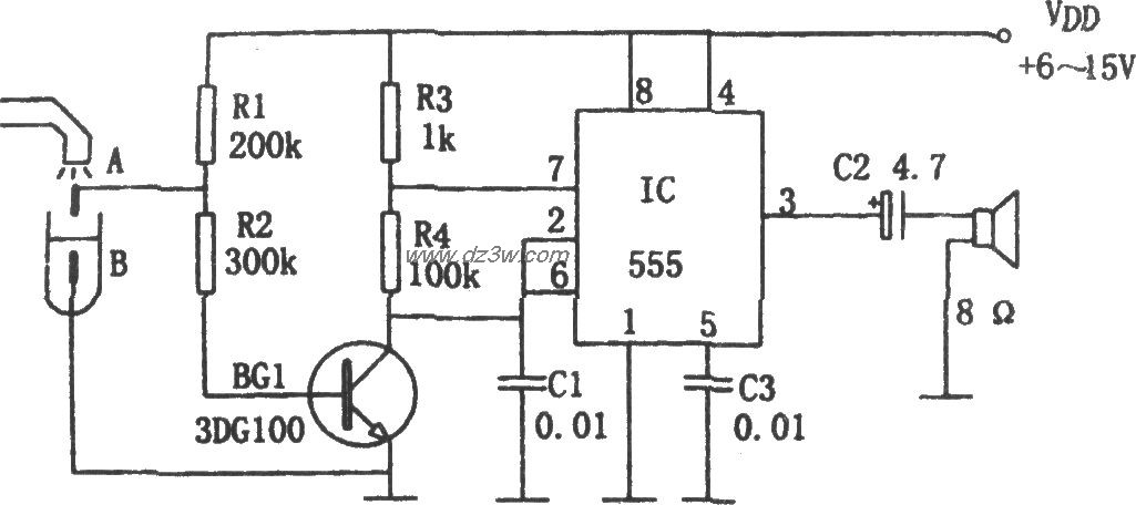 555构成的水满告知器电路电路图