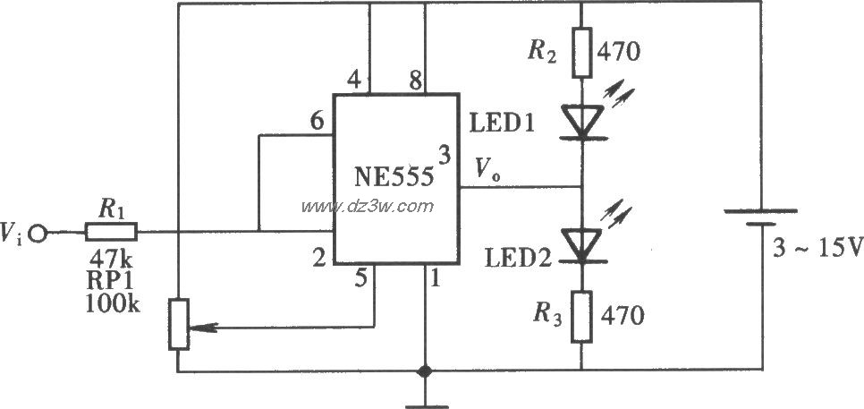 用NE555电路组成的发光显电路图