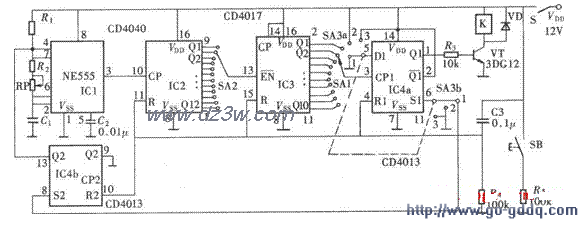 用CD4013和NE555组成的多电路图