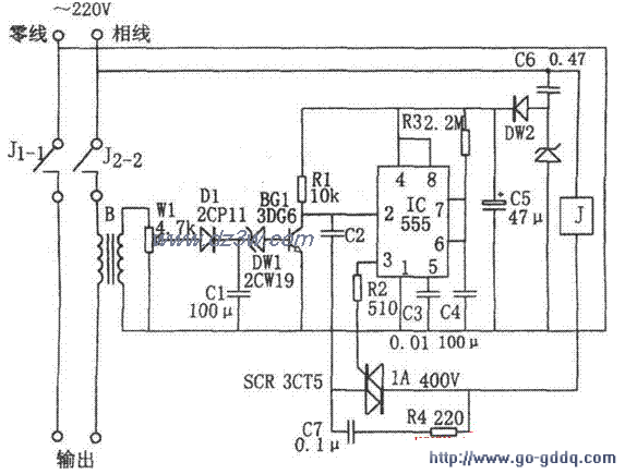用NE555的单相定量供电控电路图