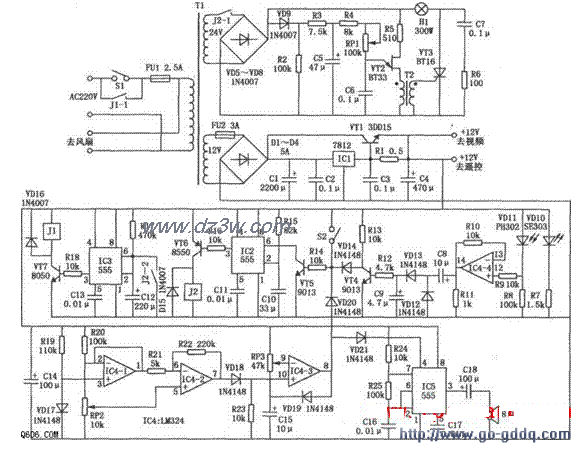 用555和7812构成的液晶投电路图