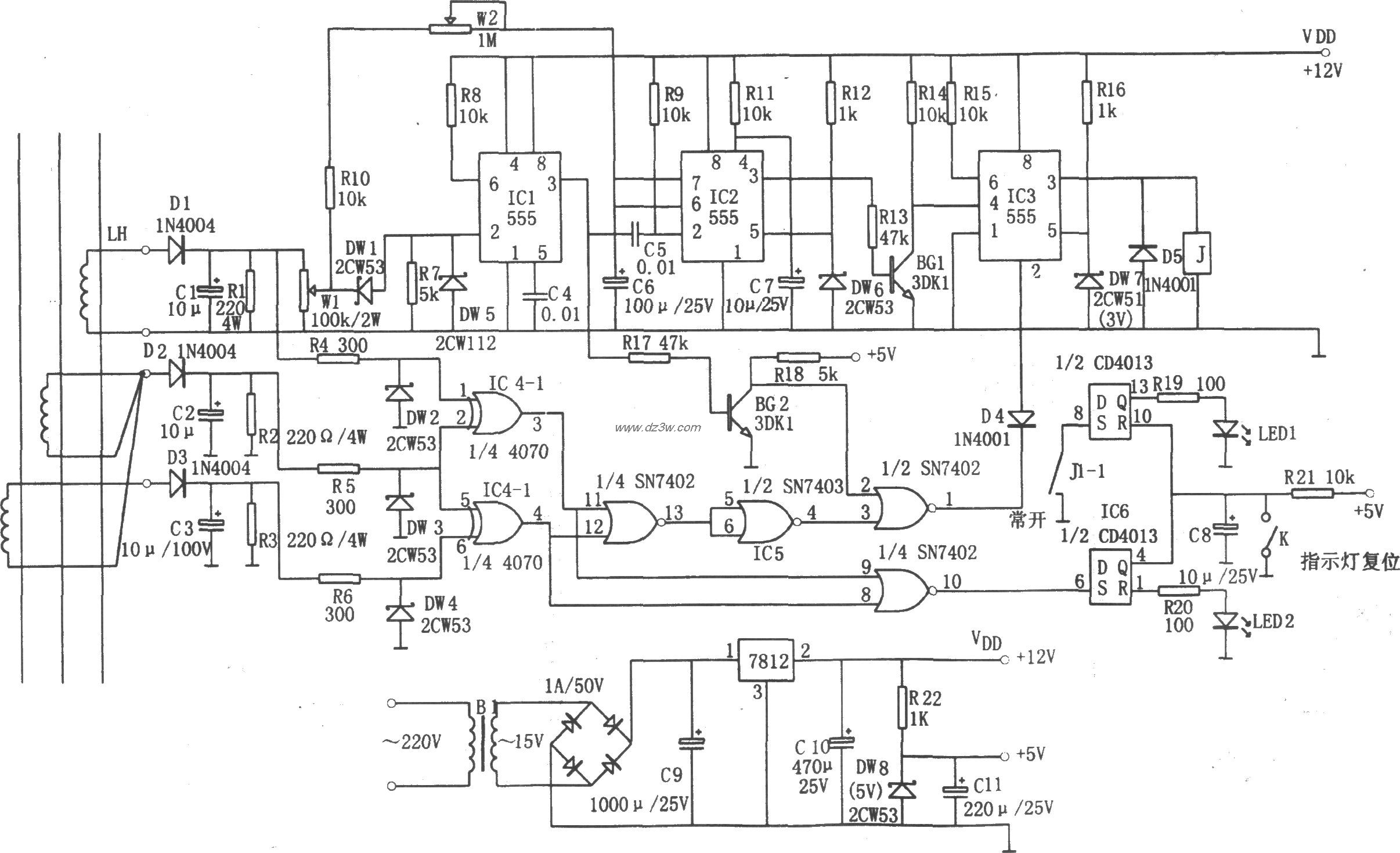 555构成的电器设备过载和电路图