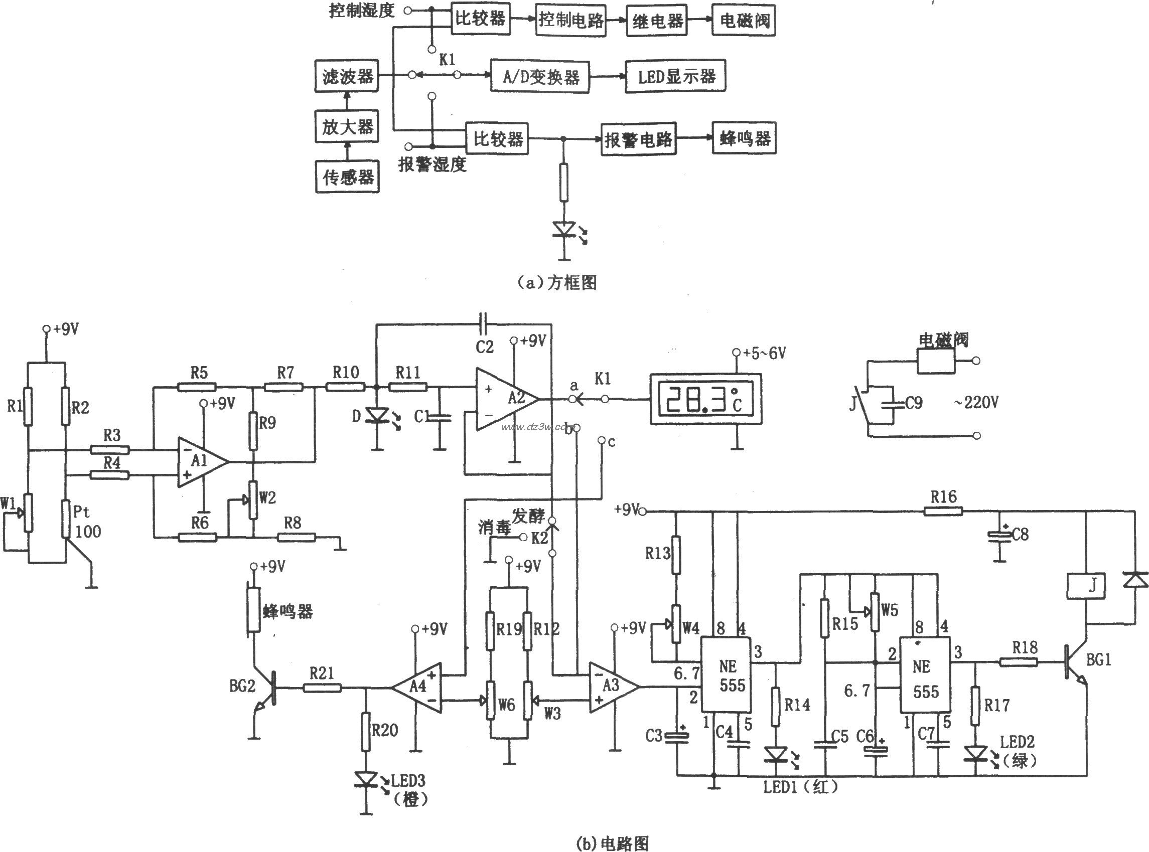 NE555构成的发酵罐温度测电路图