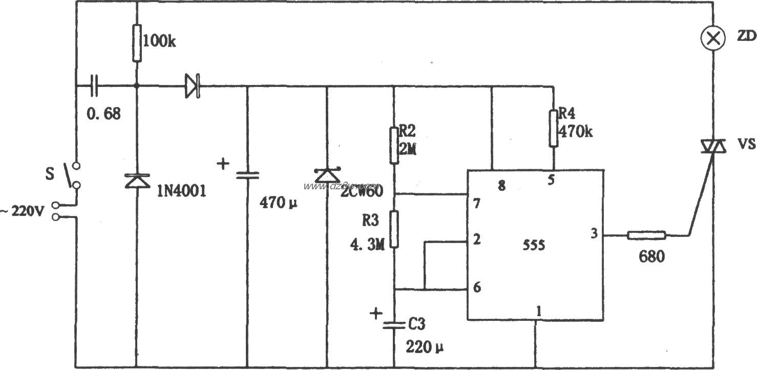 555构成的保护视力定时器电路图