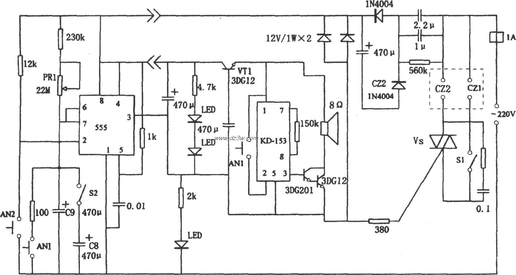 开会限时定时器(555、KD电路图
