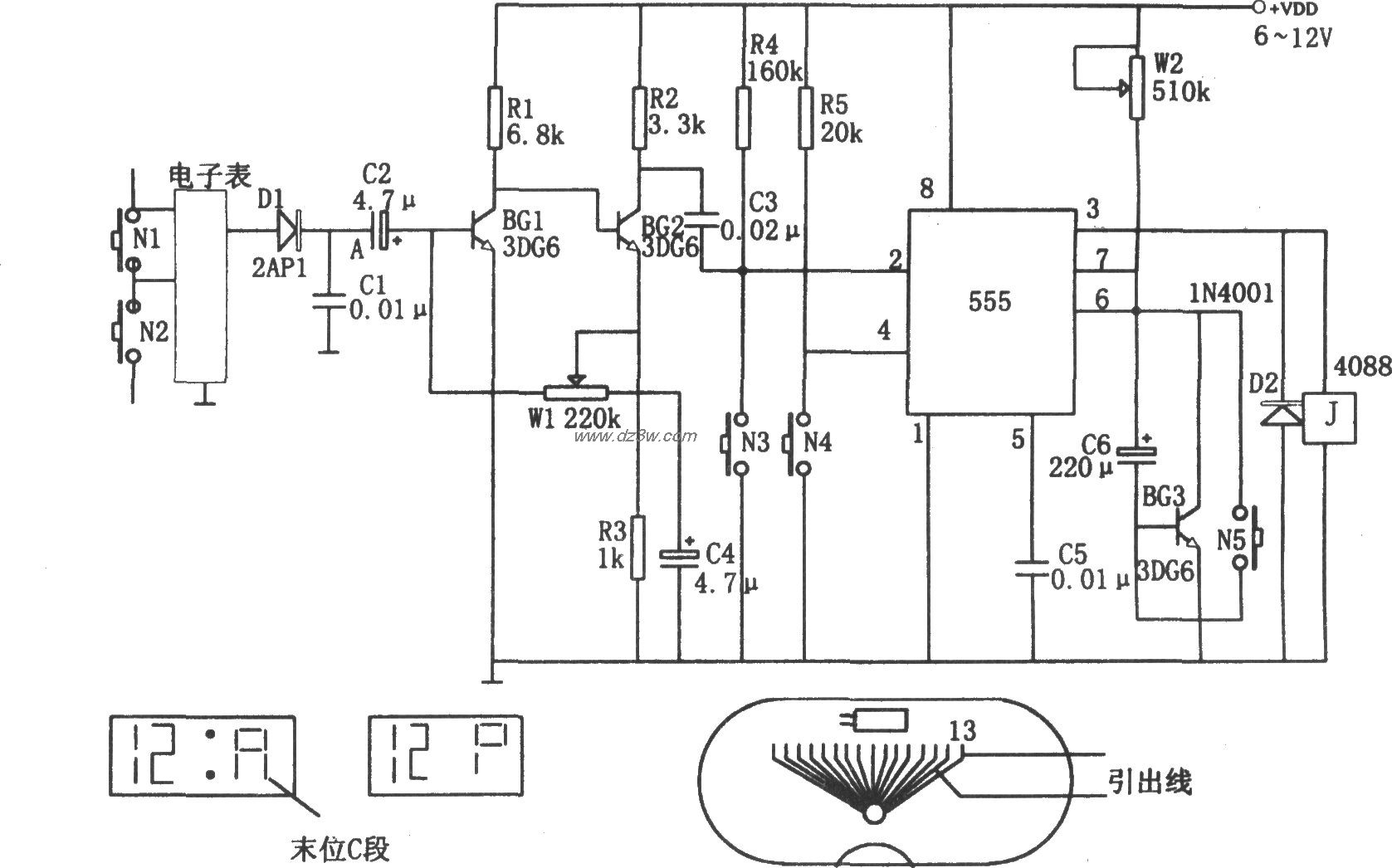 555构成的自动定时控制器电路图