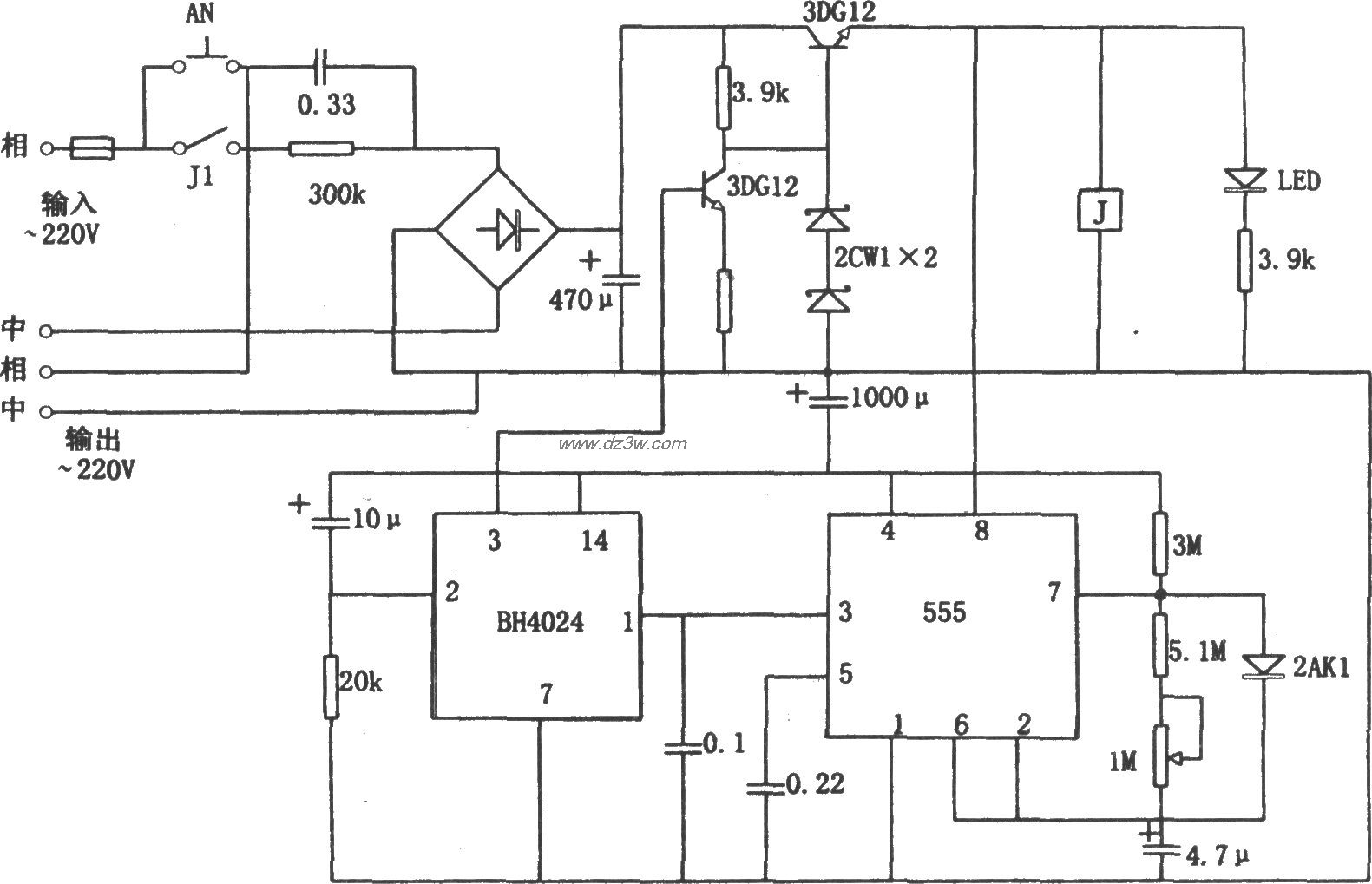 4小时的交流电源定时器(电路图