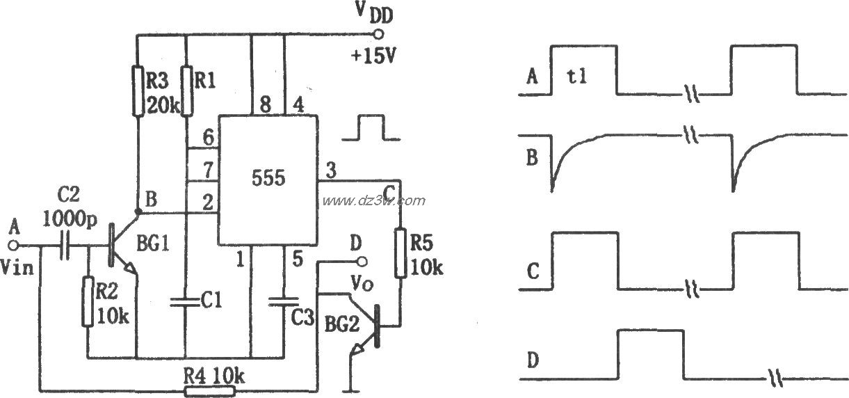 555构成的脉宽检测电路电路图