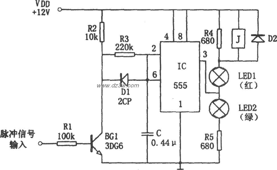 555构成的可控硅脉冲消失电路图