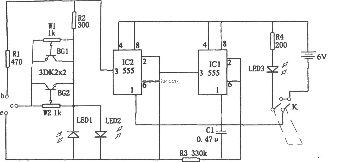 555构成的三极管好坏判别电路图