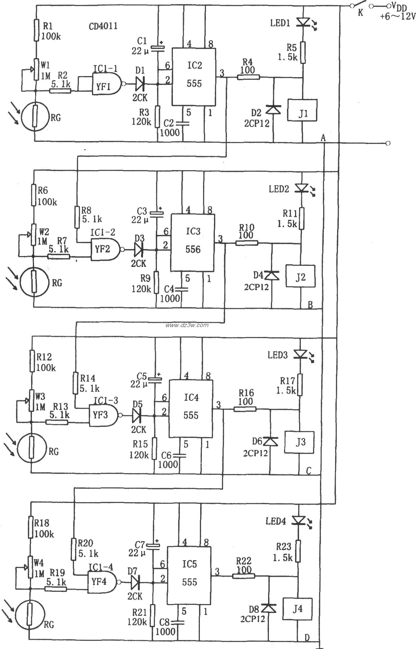 555构成的自动照度控制系电路图
