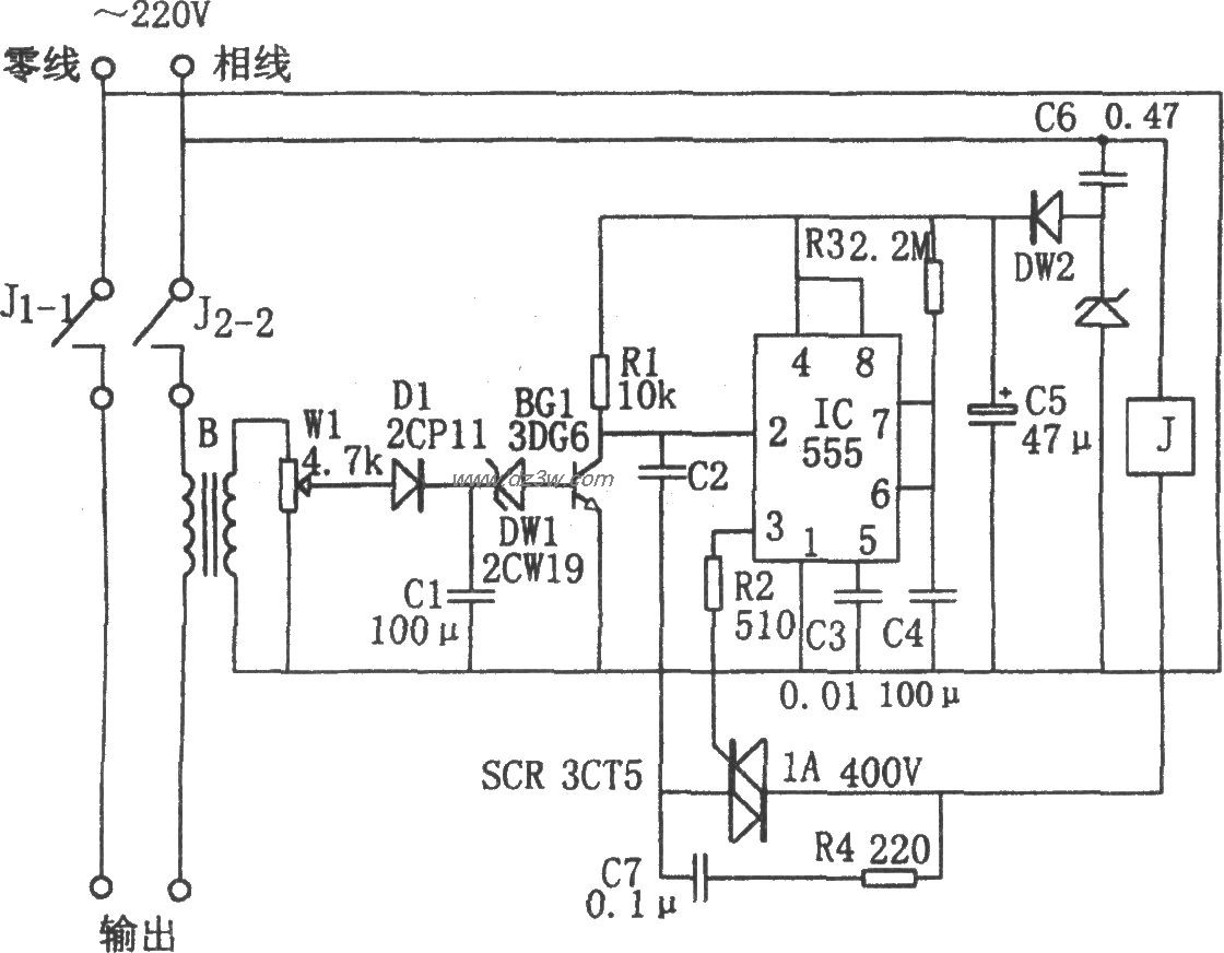 555构成的单相定量供电控电路图