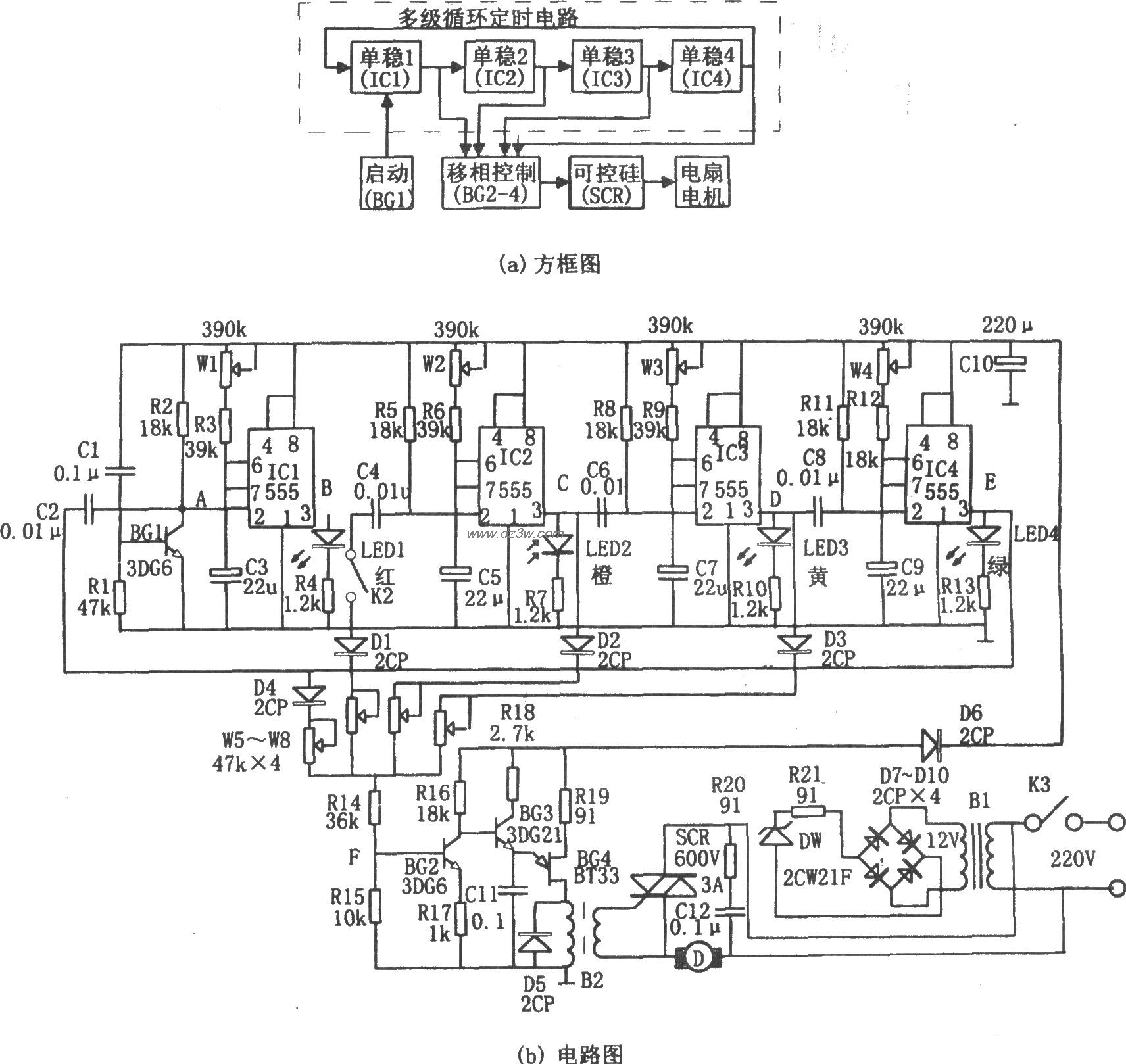 555构成的风速程控电路电路图