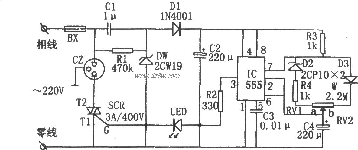 555构成的电源间歇控制电电路图
