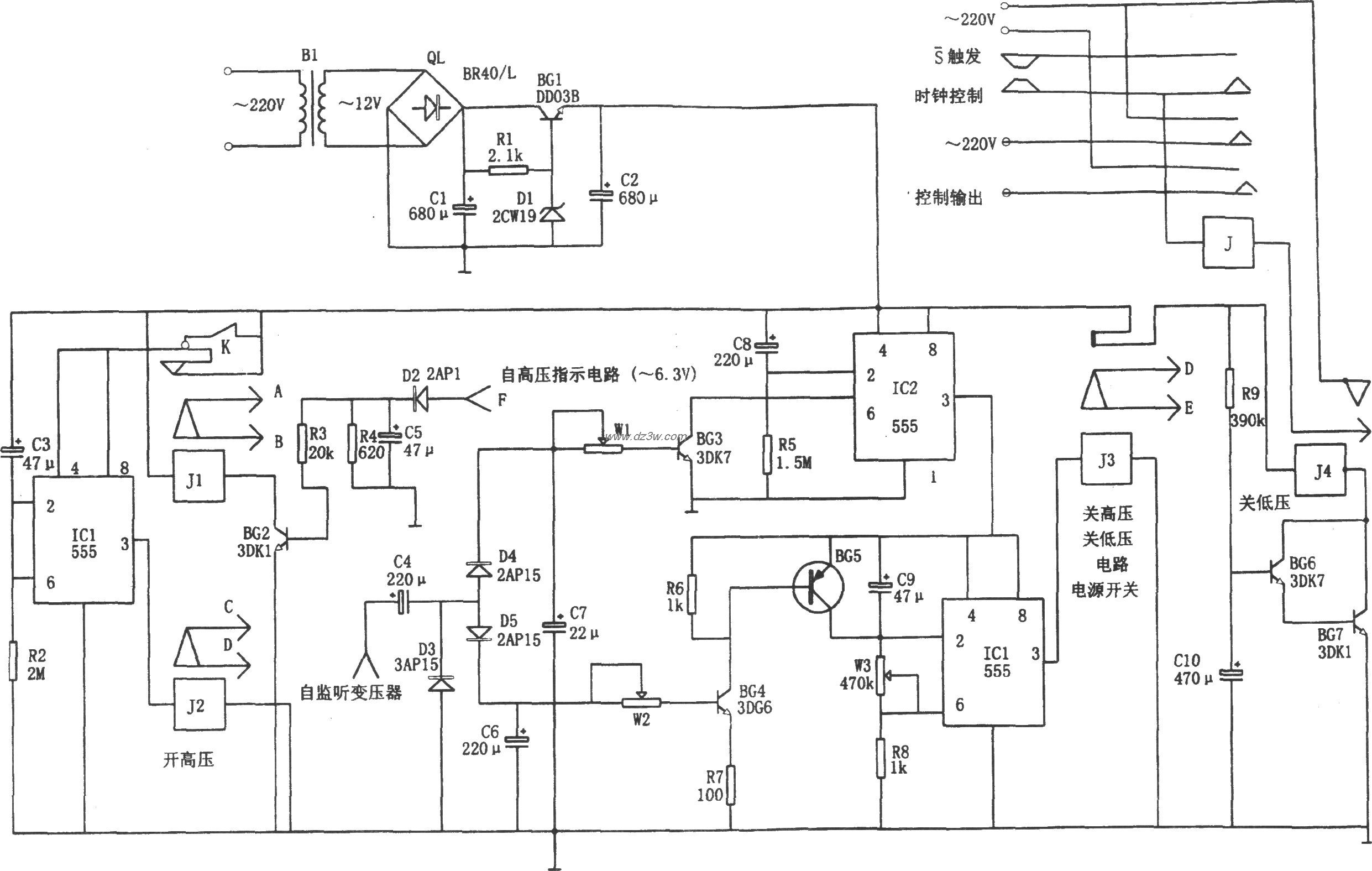 555构成的自动广播控制电电路图