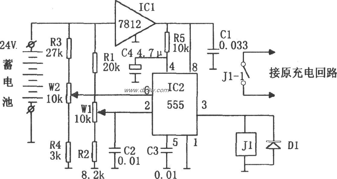 555构成的不间断电源蓄电电路图