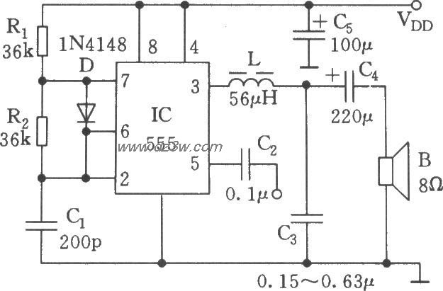 555用作D类功率放大器电电路图