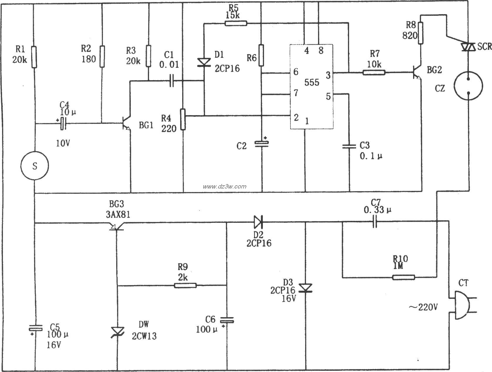 555构成的声控值班报警器电路图