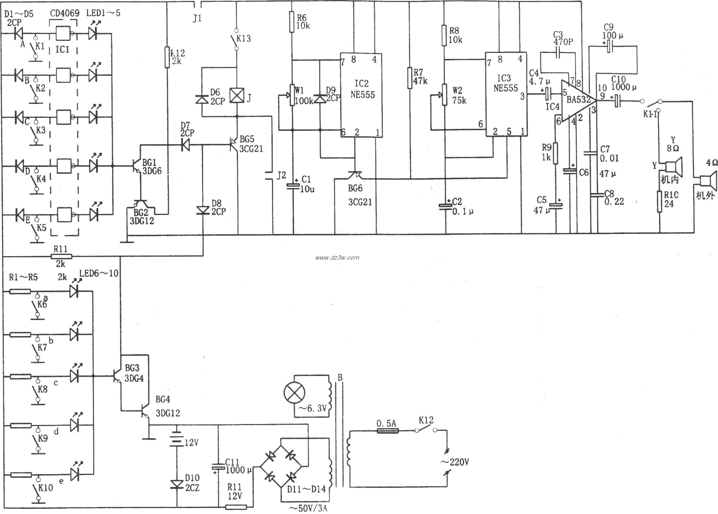 NE555构成的断路、短路多电路图