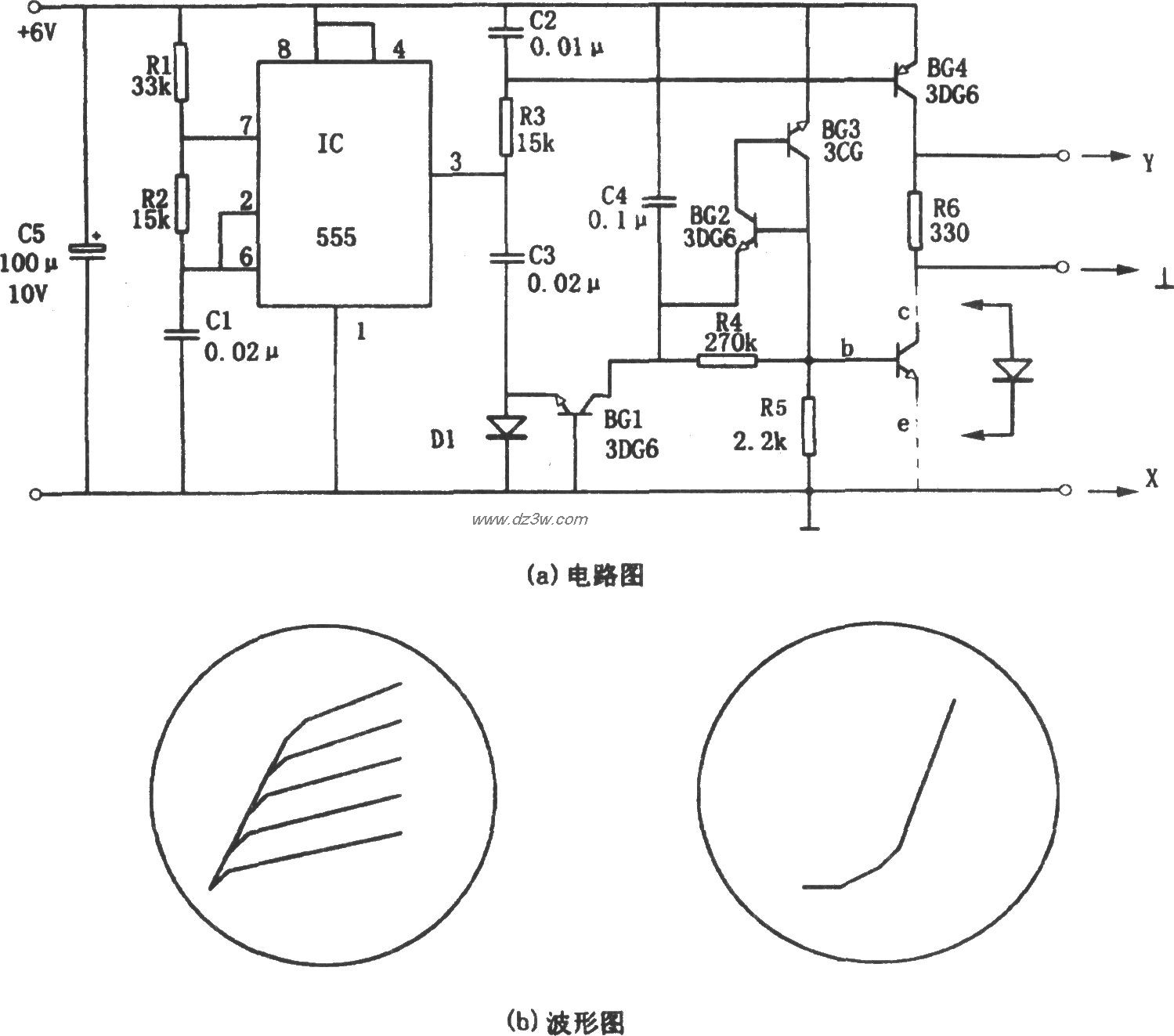 555构成的晶体管特性曲线电路图