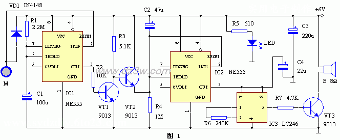 NE555构成的具有时间识别电路图