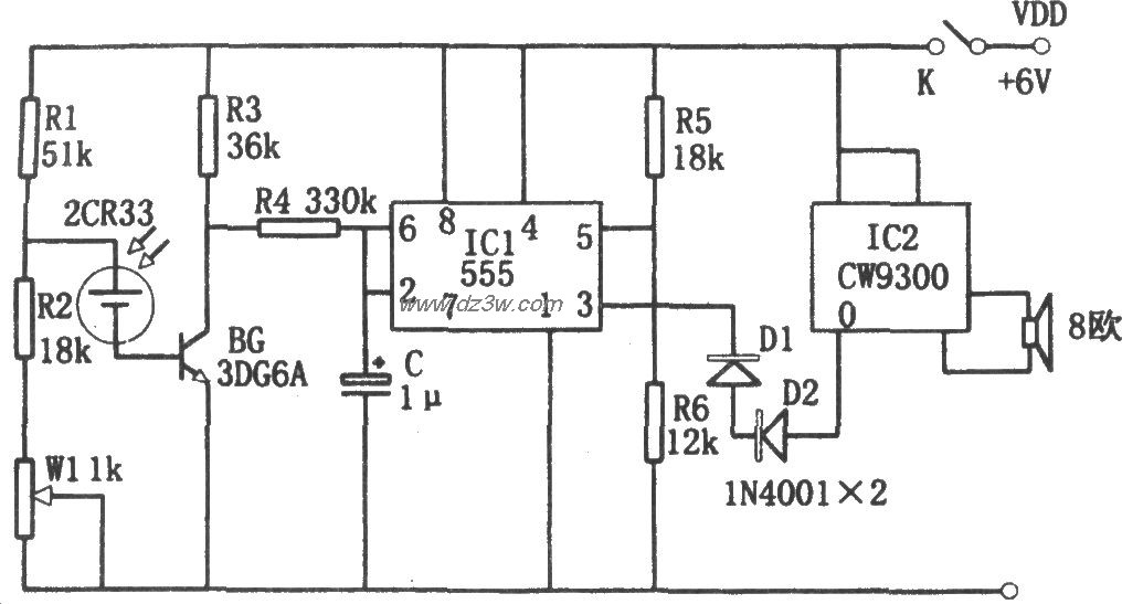 555构成的光照度测试仪电电路图