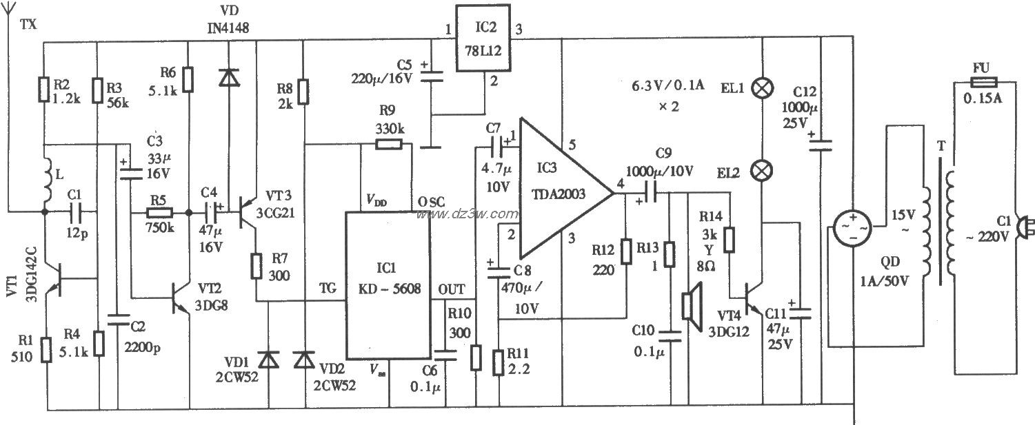 微波防盗报警器电路电路图
