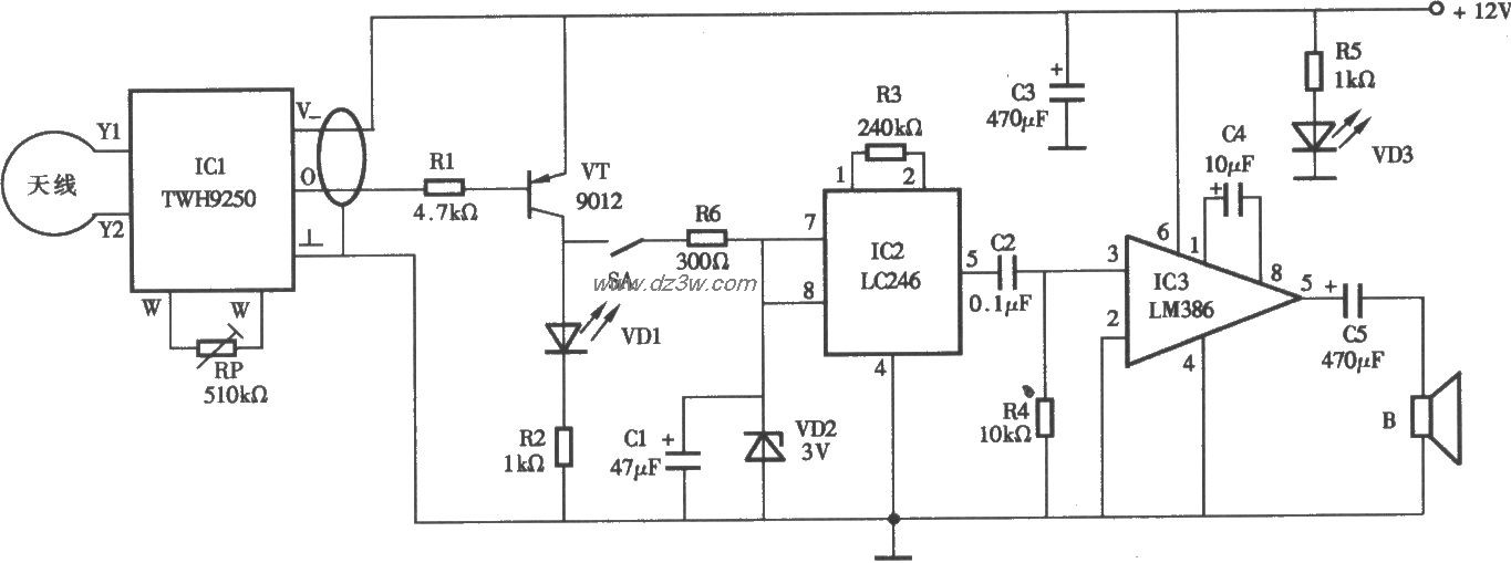 采用TWH9250的微波语言防电路图