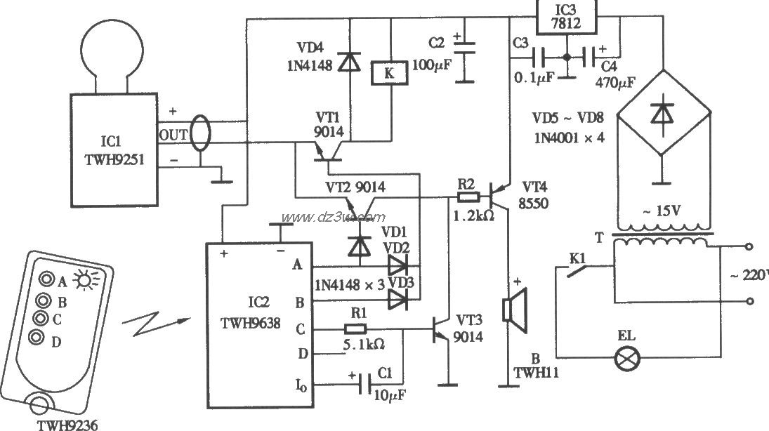 采用TWH9251的微波语言防电路图