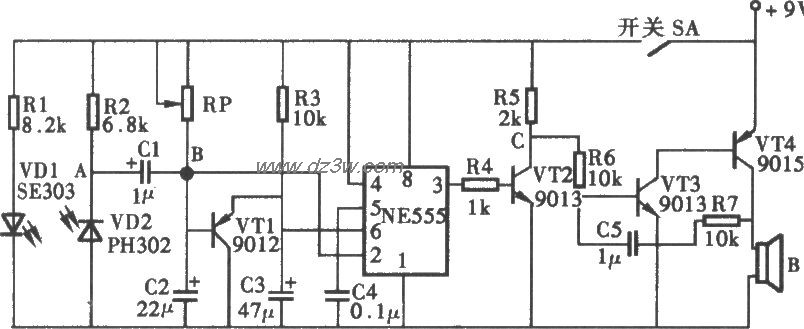 播种机颗粒堵塞报警器电电路图
