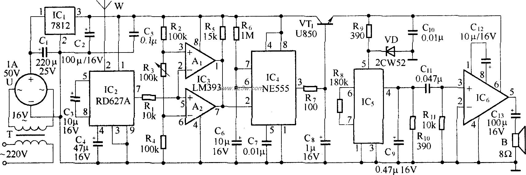 防触电语音警告电路原理电路图