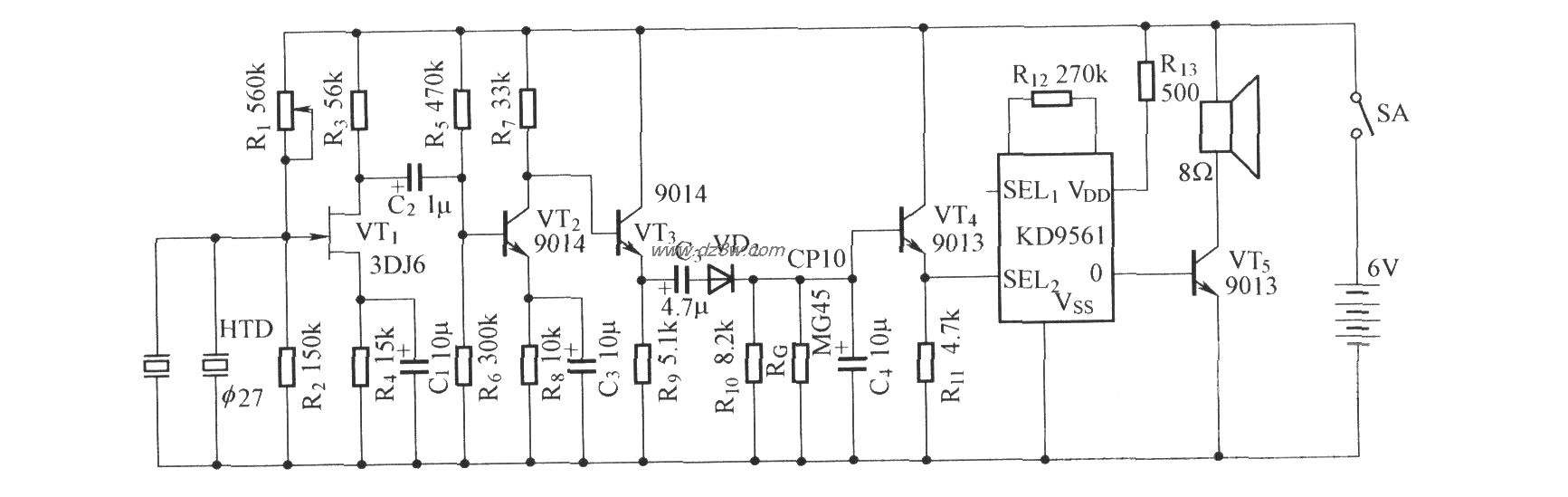 蔬菜果园防盗报警器电路图