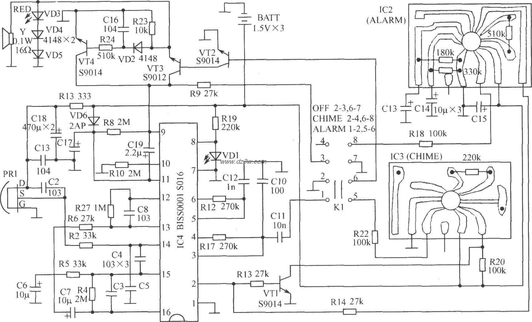 SNS-200P1人体红外热释电电路图