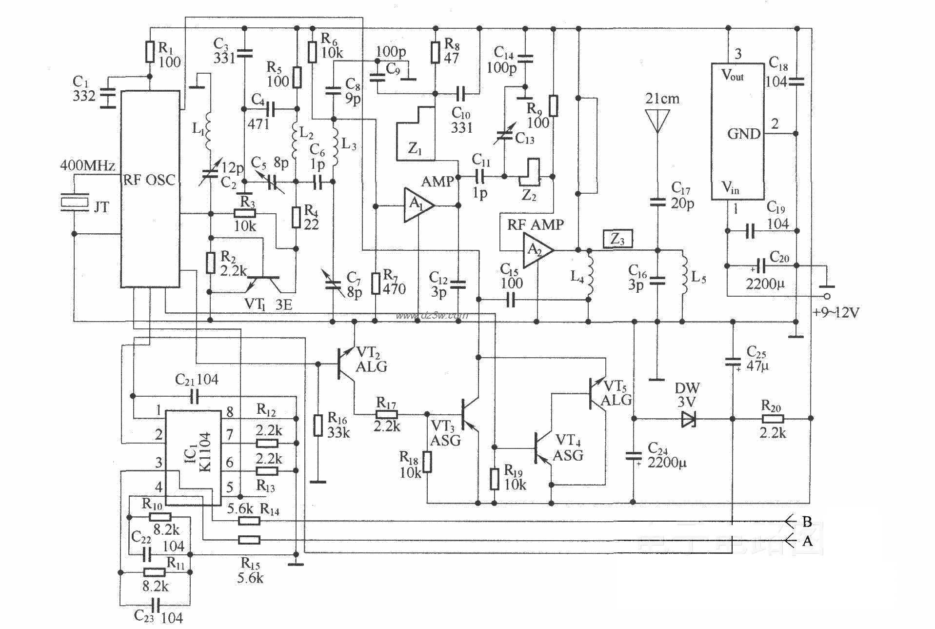 扩频滚码无线跟踪报警组电路图
