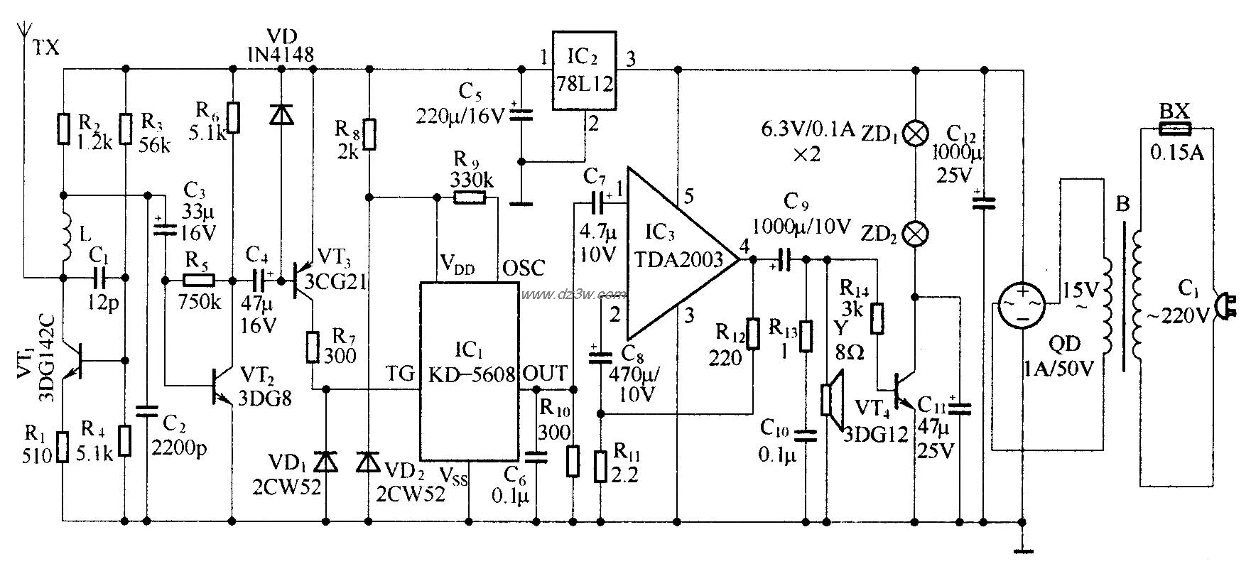 微波防盗报警器电路图
