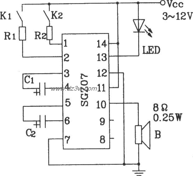 由SGZ07声光报警集成电路电路图