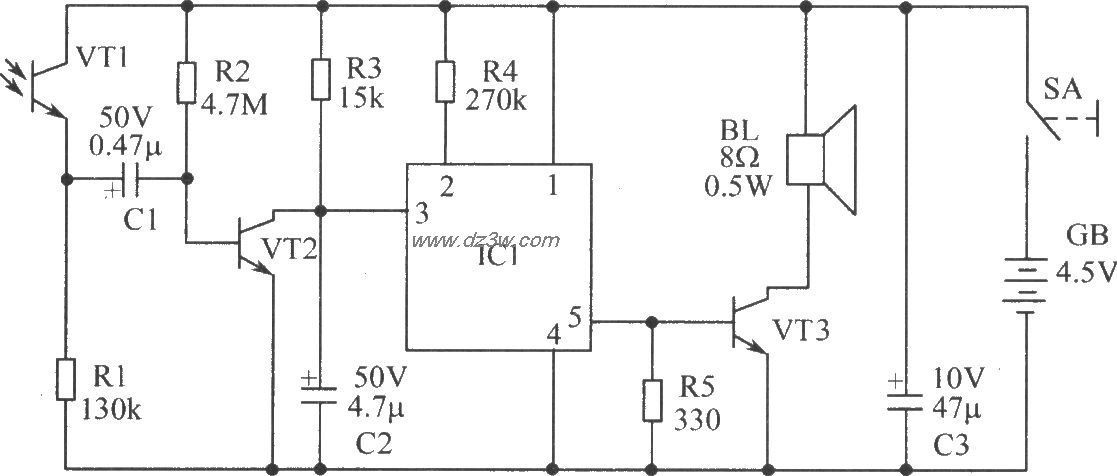 防盗报警“犬”电路原理电路图