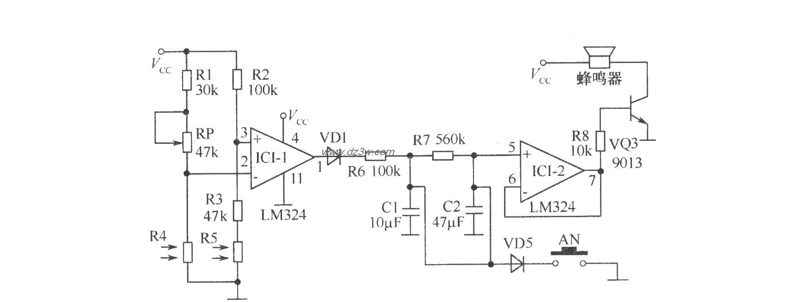 电路原理煤气炉熄火报警电路图