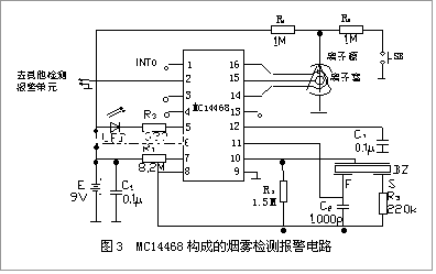 用MC14468组成的烟雾检测电路图